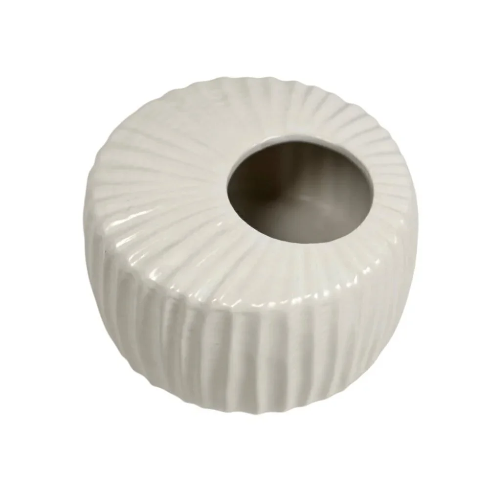White Ceramic Cylindrical Vase Mid Century Small Minimalist Monochrome